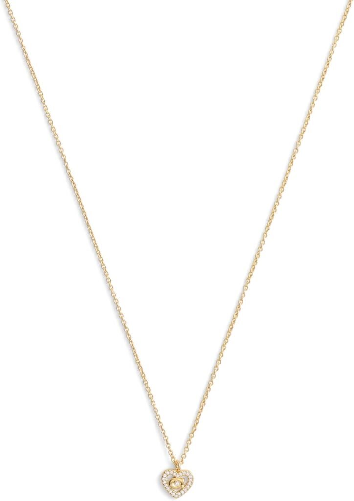 COACH Womens Signature C Pavé Heart Pendant Necklace