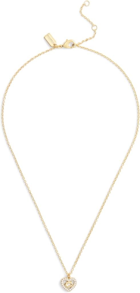 COACH Womens Signature C Pavé Heart Pendant Necklace