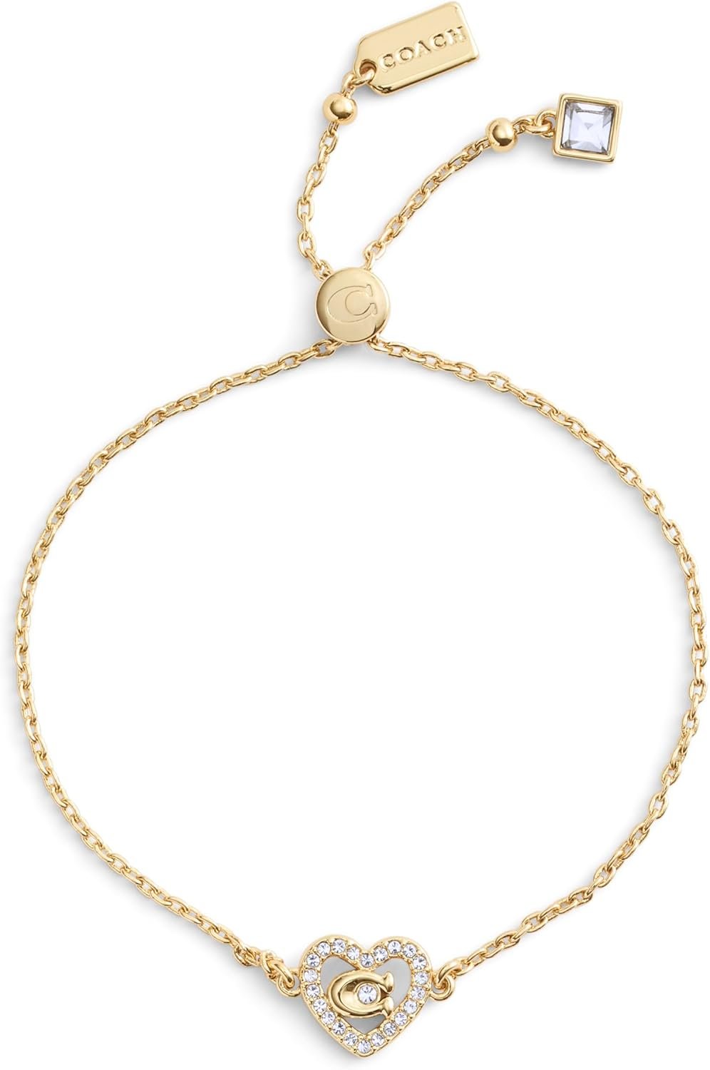 Coach Womens Signature C Pave Heart Slider Bracelet