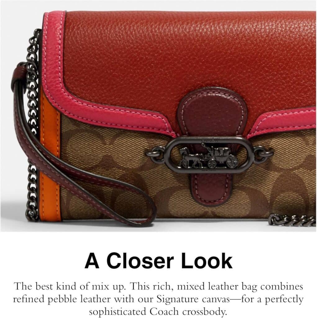 Coach Womens Signature Colorblock Jade Chain Crossbody