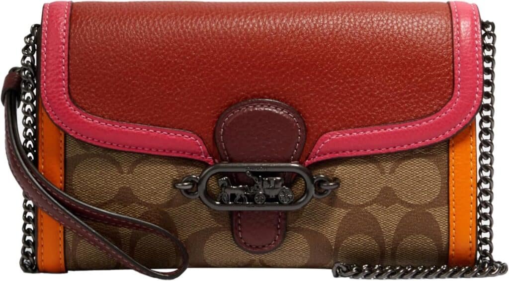 Coach Womens Signature Colorblock Jade Chain Crossbody