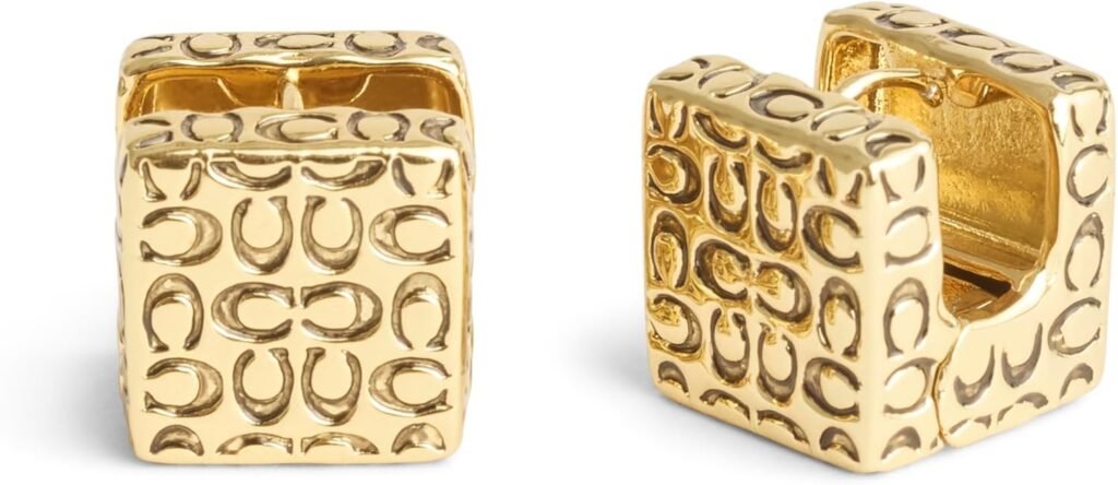 COACH Womens Signature Quilted Cube Huggie Earrings COACH Womens Signature Quilted Cube Huggie Earrings