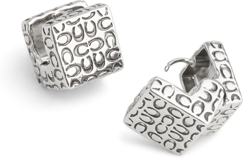 COACH Womens Signature Quilted Cube Huggie Earrings COACH Womens Signature Quilted Cube Huggie Earrings