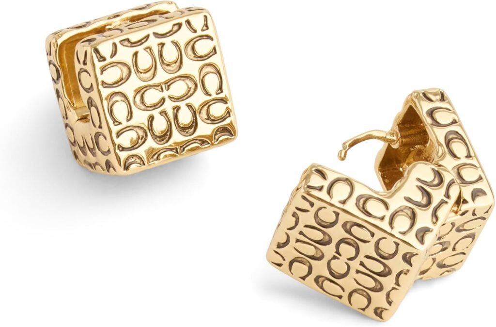 COACH Womens Signature Quilted Cube Huggie Earrings COACH Womens Signature Quilted Cube Huggie Earrings
