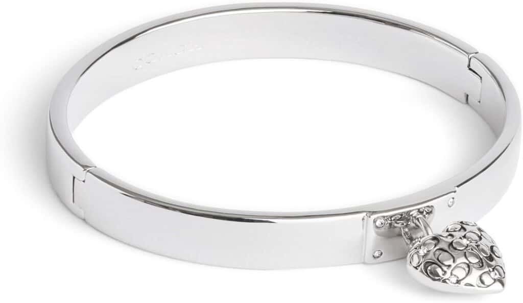 COACH Womens Signature Quilted Heart Charm Bangle Bracelet