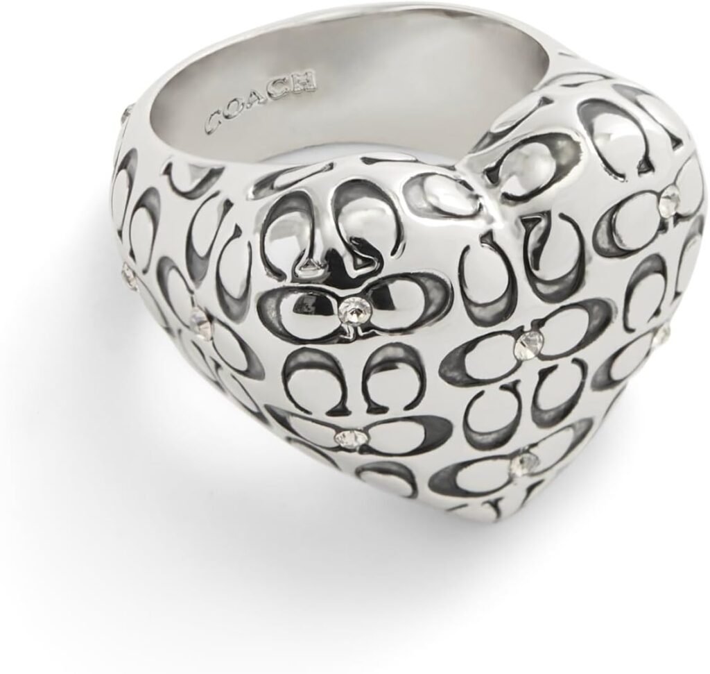 COACH Womens Signature Quilted Heart Cocktail Ring