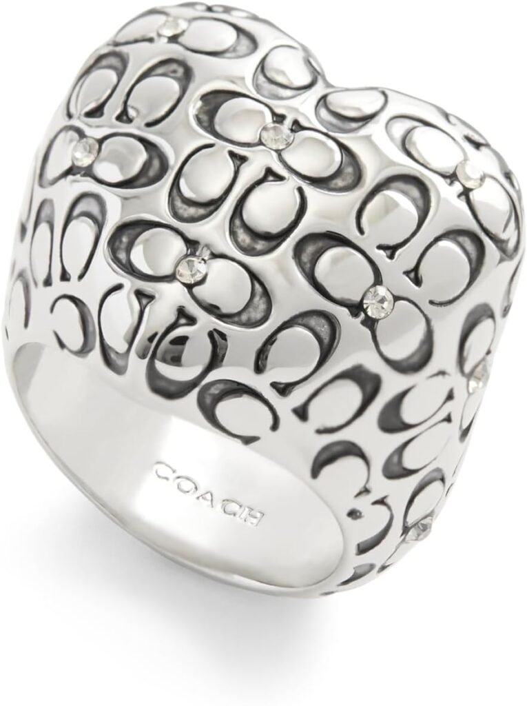 COACH Womens Signature Quilted Heart Cocktail Ring