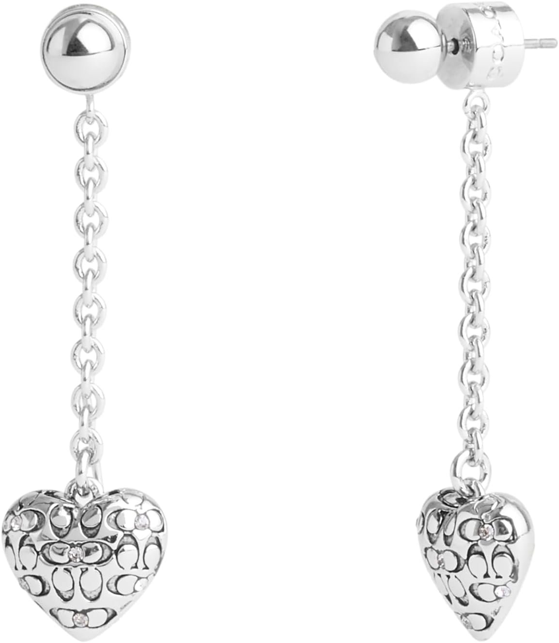 Coach Womens Signature Quilted Heart Front Back Earrings