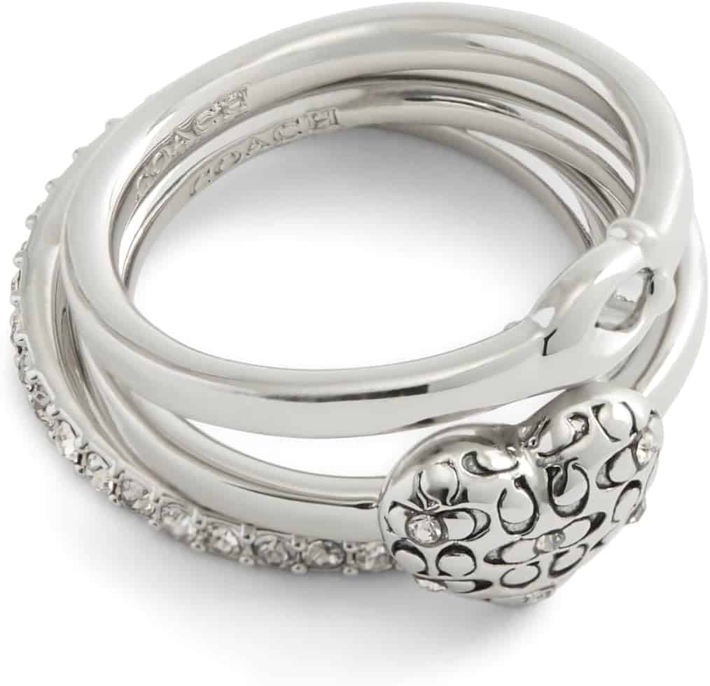 Coach Womens Signature Quilted Heart Ring Set