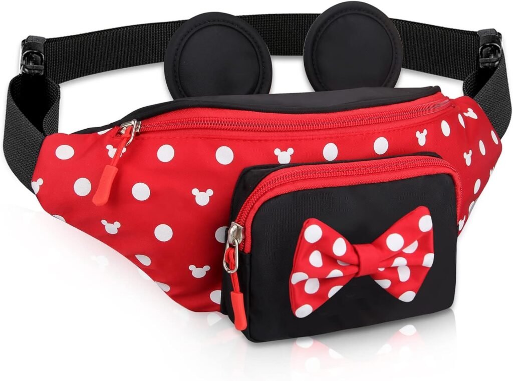 Cute Fanny Pack for Travel Best Fanny Pack Women Waist Pack Teen Girls Mini Mouse Belt Bag Cartoon Fanny Pack Hiking Bum Bags Outdoor Waist Bag with Mouse Ears Red