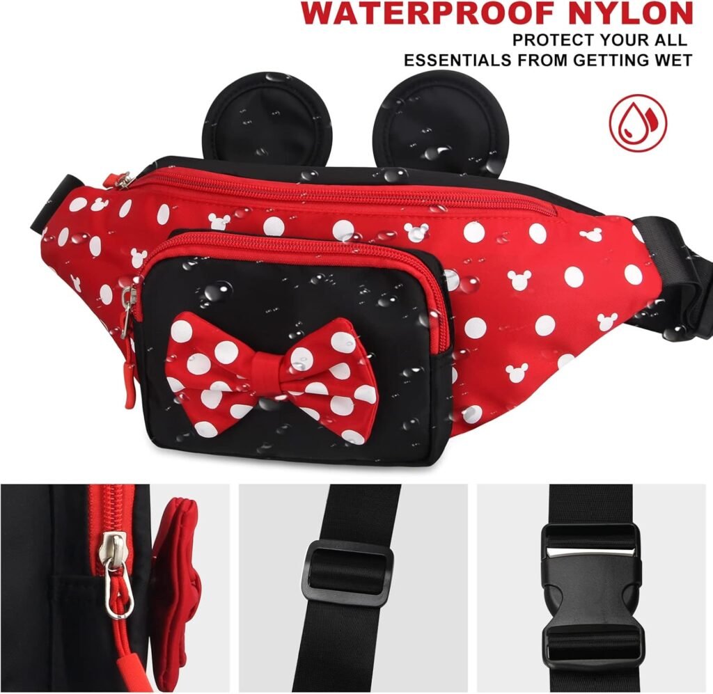 Cute Fanny Pack for Travel Best Fanny Pack Women Waist Pack Teen Girls Mini Mouse Belt Bag Cartoon Fanny Pack Hiking Bum Bags Outdoor Waist Bag with Mouse Ears Red
