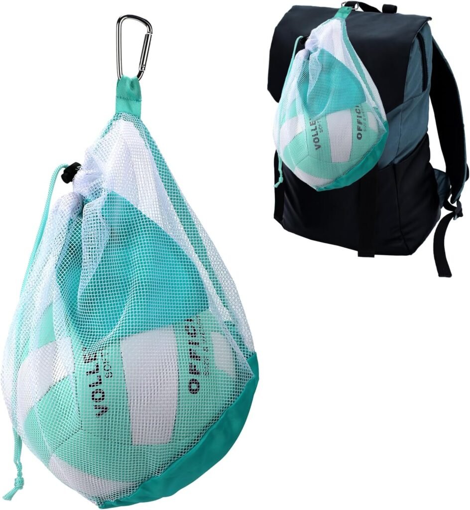 DLUGOPIS Pink Mesh Volleyball Bag Single Ball with Clip Drawstring Sackpack Soccer Ball Bag Basketball Bag Backpack Swim Bag Carry Bag with Zipper Pocket For Men Women Teen Gym Sports Gifts