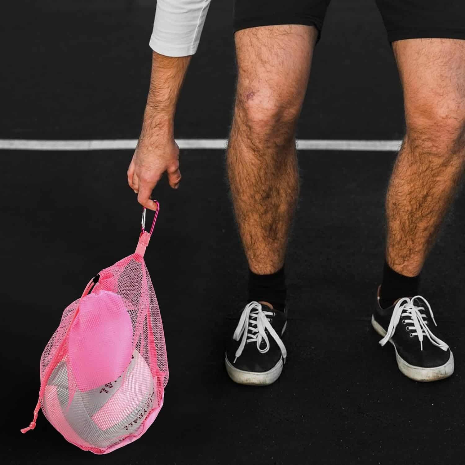 Dlugopis Pink Mesh Volleyball Bag Single Ball With Clip Drawstring Sackpack Soccer Ball Bag Basketball Bag Backpack Swim 2