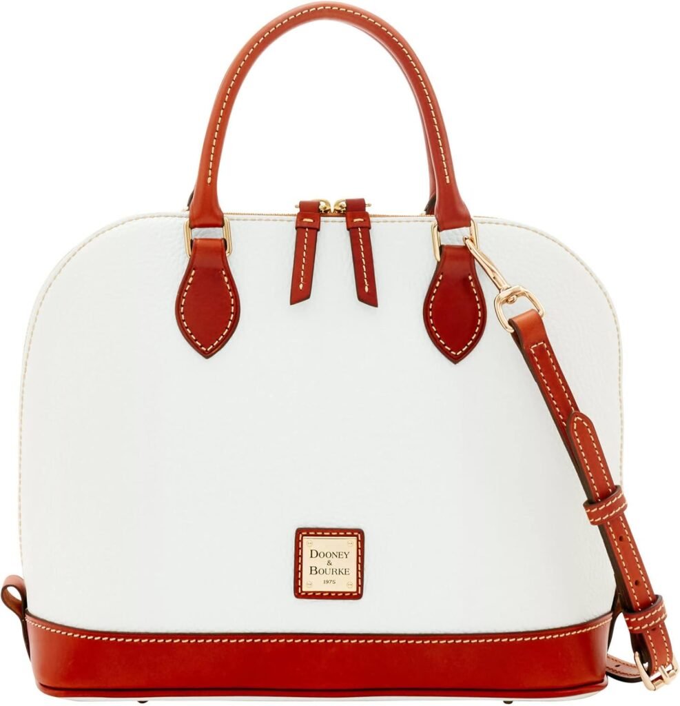 Dooney  Bourke Womens Zip Zip Satchel in Pebble Grain Leather, Large Handbag with Adjustable  Detachable Shoulder Strap