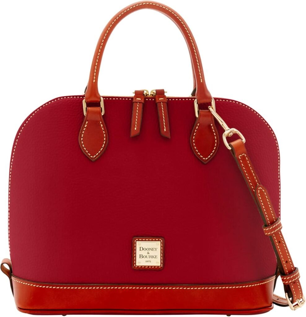 Dooney  Bourke Womens Zip Zip Satchel in Pebble Grain Leather, Large Handbag with Adjustable  Detachable Shoulder Strap