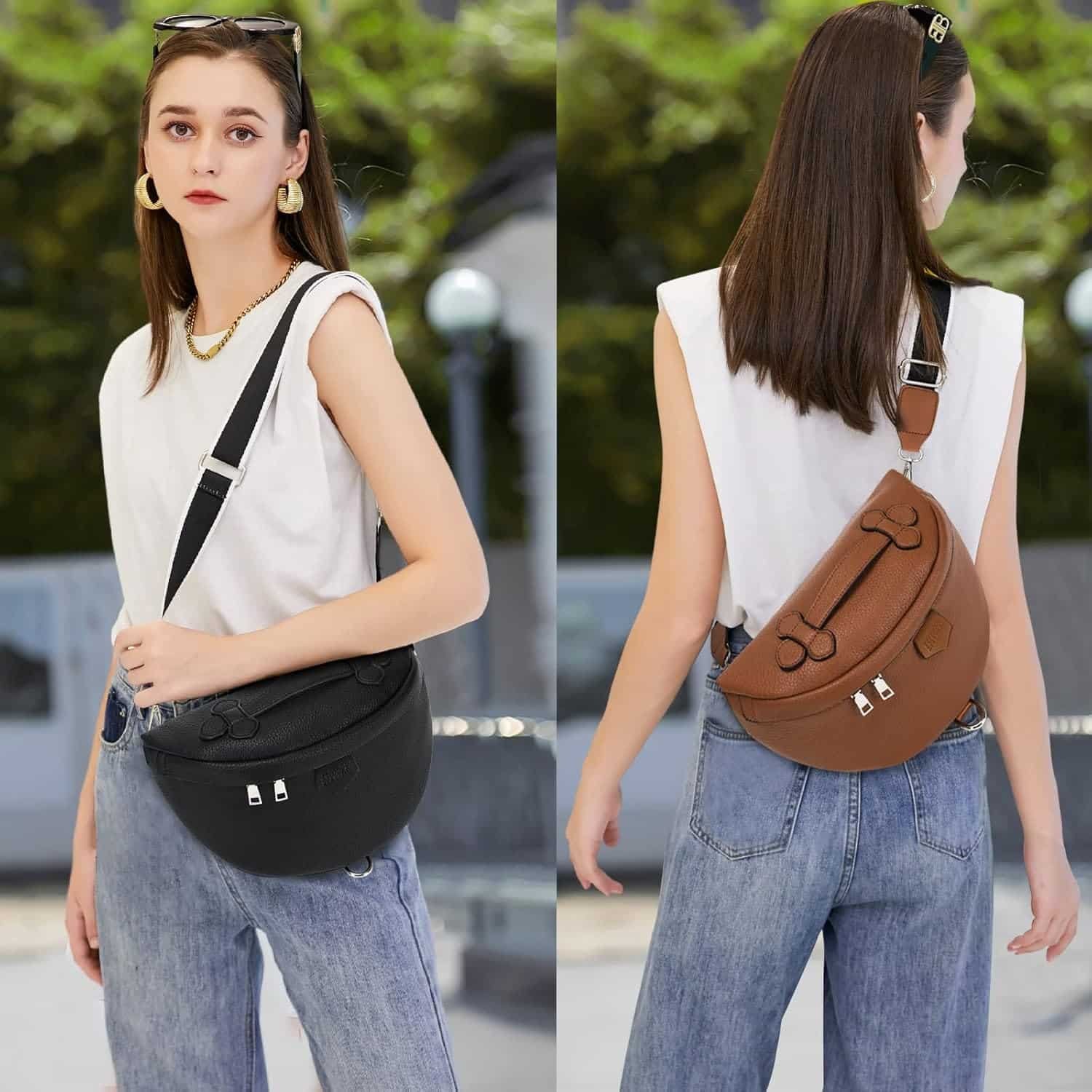 Eslcorri Crossbody Bags For Women Fashion Sling Purse Shoulder Bag Fanny Pack Leather Causal Chest Bum Bag Cross Body Pu 4