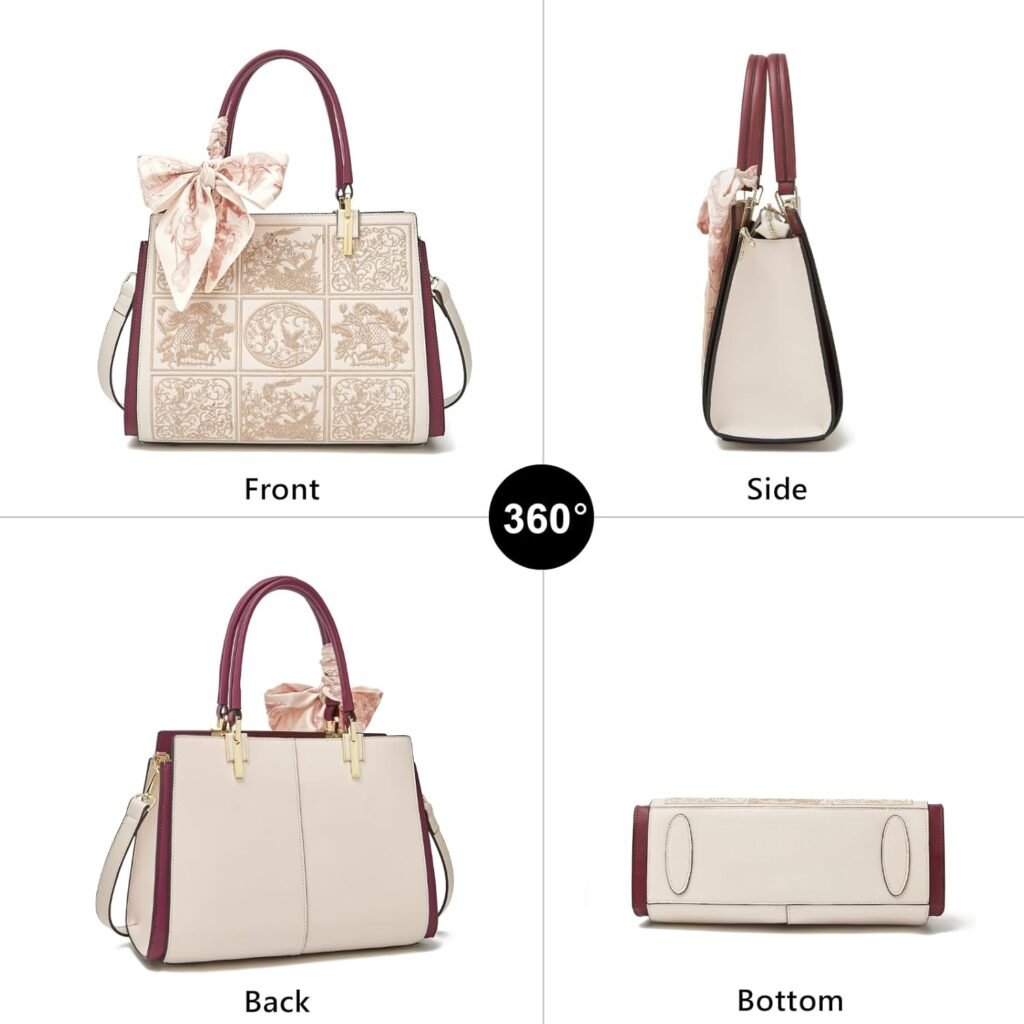 FOXLOVER Leather Satchel Handbags for Women Tote Shoulder Bag vintage Crossbody Bag Purse Top Handle bag with Embroidery