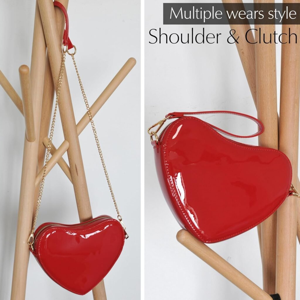 Heart Women Shoulder Bag Glossy Vegan Leather Chain Cross Body Bag Cosplay Purse