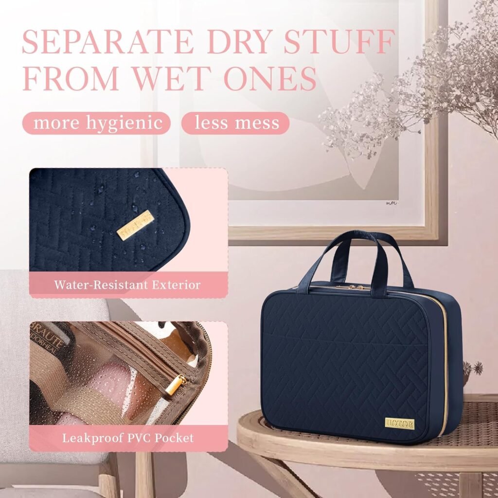 HOTOR Travel Toiletry Bag - Toiletry Bag w/Hanging Hook - Spacious Toiletry Bag for Women  Men, Makeup Bag/Big Comparment, Waterproof for Travel Accessories, Travel Essentials, Medium, Pink
