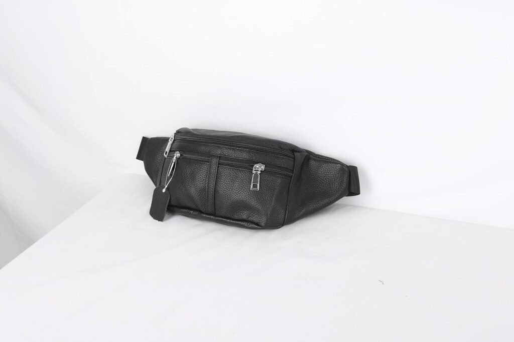 Leather Fanny Pack Travel Waist Bag 7 Pockets Waist Pack.Suitable for Outdoor Mountaineering Travel Camping Cycling Running etc FANNING511 Fanny pack (Black)