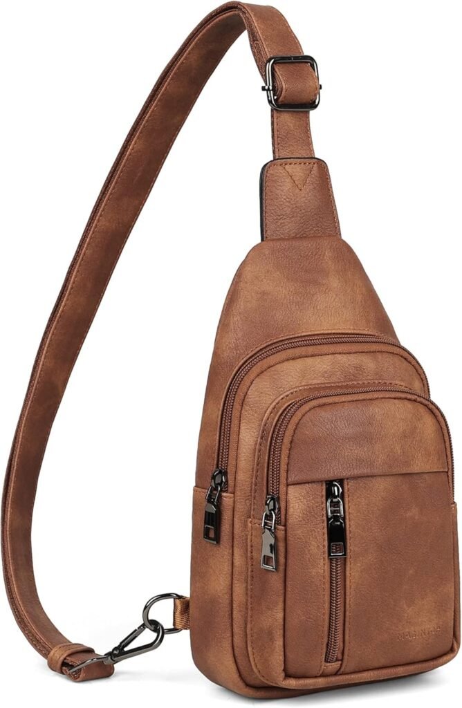 MASINTOR Sling Bag for Women - Crossbody Bags Fanny Pack with Vegan Leather - Adjustable Sling Backack for Travel Mocha Brown
