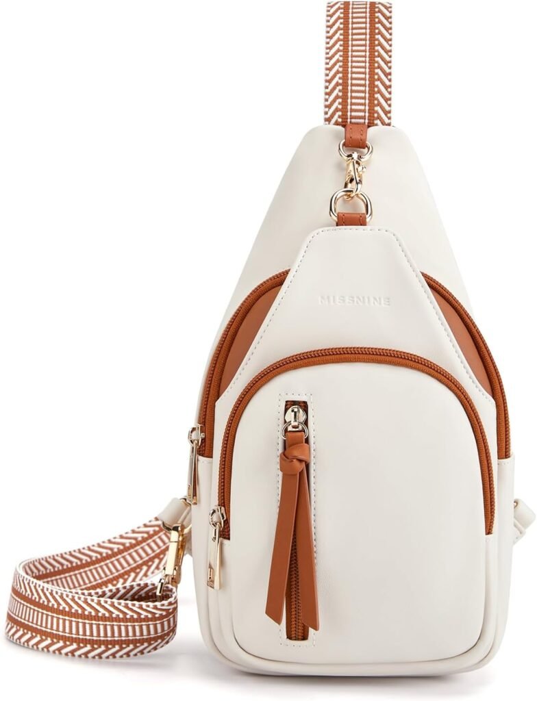 Missnine Anti-Theft Crossbody Sling Bag, Women PU Leather Chest Backack,Travel Fanny Pack for Hiking, Commuting, Daily Use