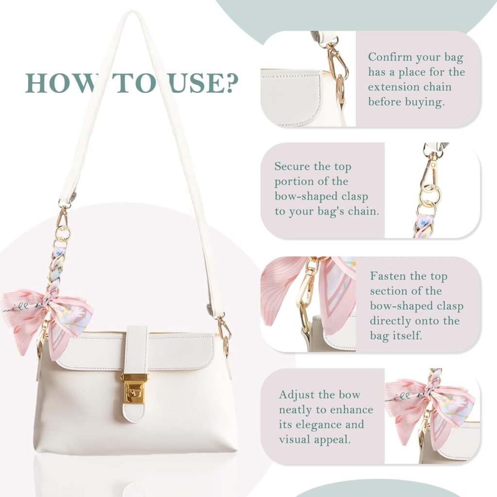 Neptniopllab Polyester Bowknot Shaped Shoulder Strap Extender Exquisite Bowknot Scarf Decoration Replacement Chain for Shoulder Cross-Body Purse Hangbag Making Supplies (Pink)