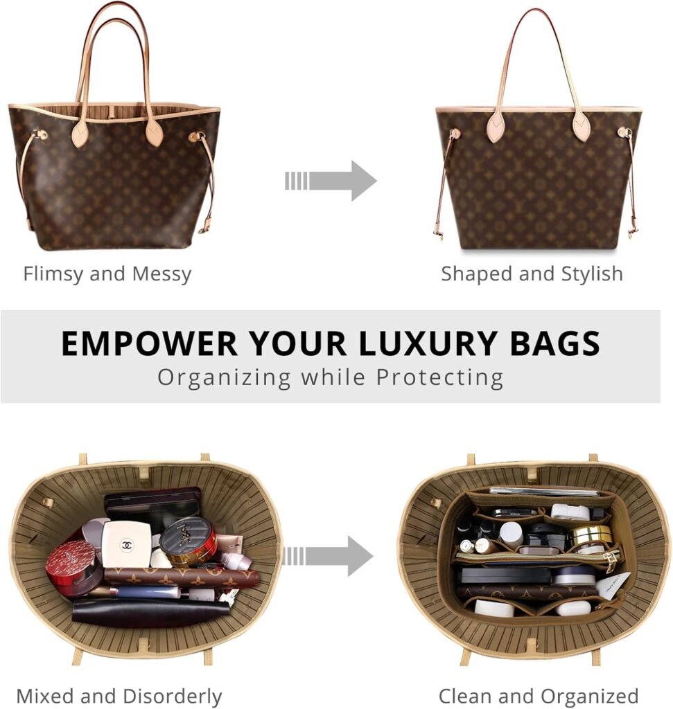 OPPOSHE Purse Organizer Insert for Handbags, Softened Felt Bag Insert Organizer for Tote, Compatible with LV, Coach, MK, Kate Spade, Goyard, Longchamp (Light Pink, Medium)