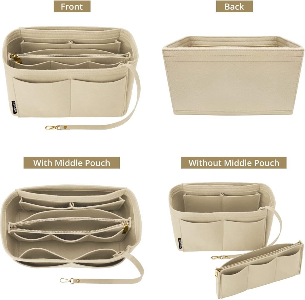OPPOSHE Purse Organizer Insert for Handbags, Softened Felt Bag Insert Organizer for Tote, Compatible with LV, Coach, MK, Kate Spade, Goyard, Longchamp (Light Pink, Medium)