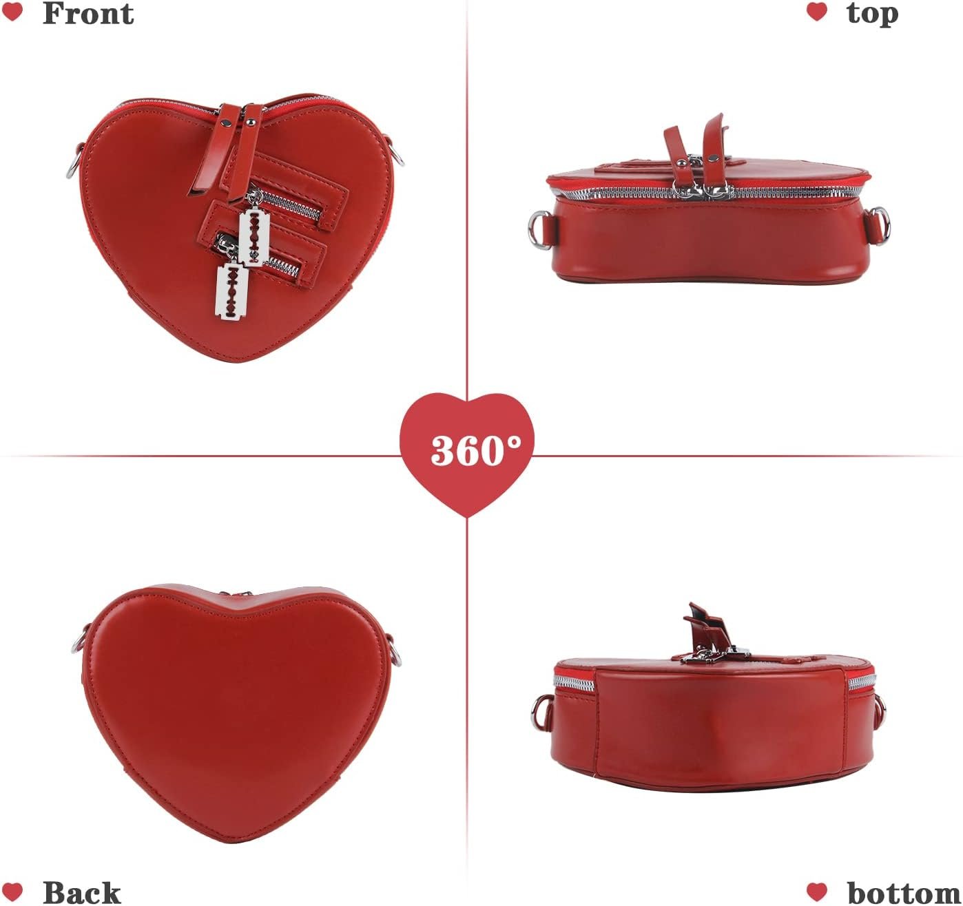 Oweisong Black Heart Shaped Purse Cute Red Gothic Bag Purse For Women Ladies Chain Crossbody Shoudler Handbag 1