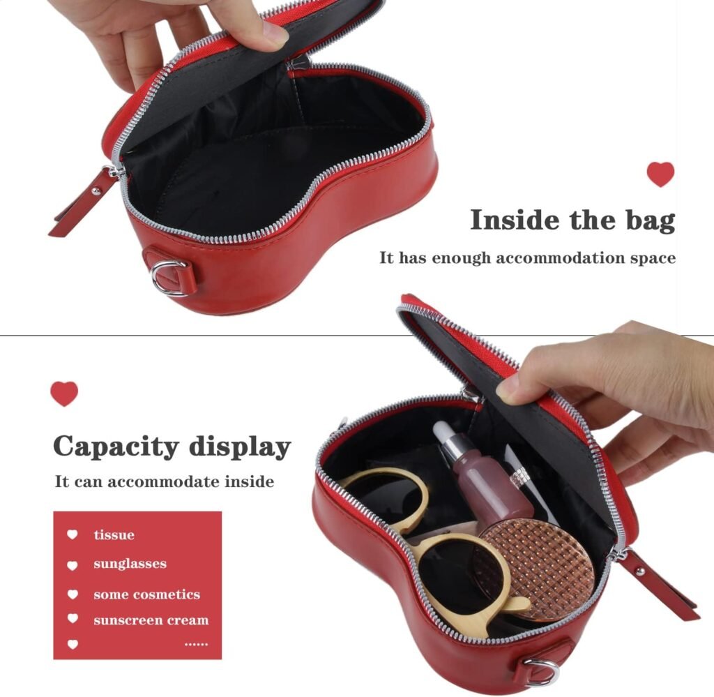 Oweisong Black Heart Shaped Purse Cute Red Gothic Bag Purse for Women Ladies Chain Crossbody Shoudler Handbag