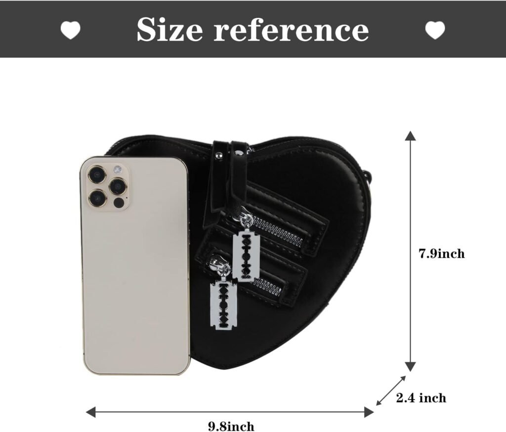 Oweisong Black Heart Shaped Purse Cute Red Gothic Bag Purse for Women Ladies Chain Crossbody Shoudler Handbag