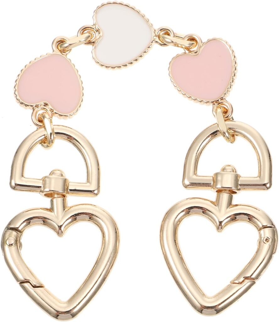 Purse Strap Extender Alloy Metal Heart Shape Handbag Chain Handles with Metal Buckles Short Bag Extender Chain for Handbag Purse Wallet Clutch Crafts Making Pink
