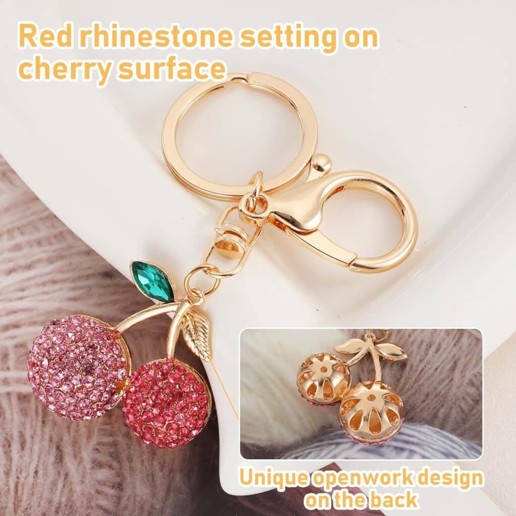 Rhinestone Cherry Keychain Cute Sparkling Fruit Cherry Bag Charms
