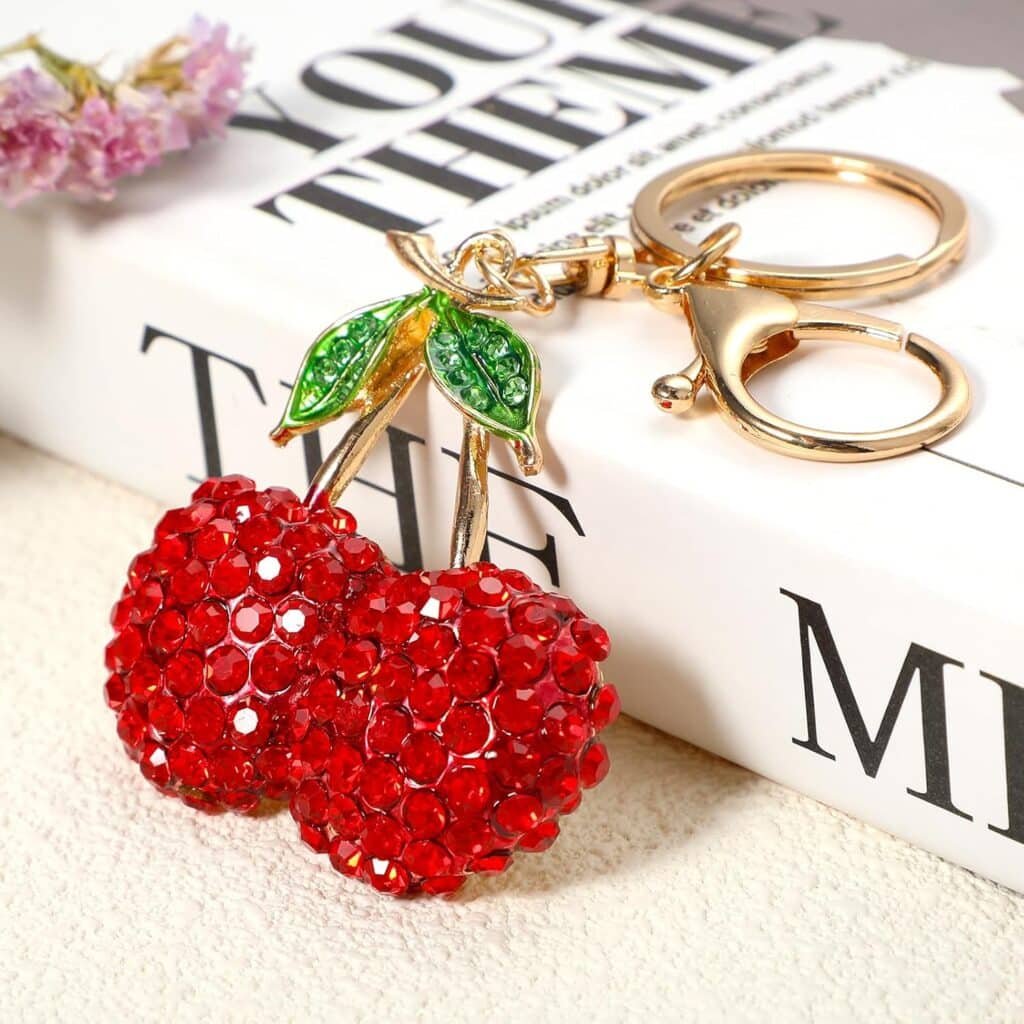 Rhinestone Cherry Keychain Cute Sparkling Fruit Cherry Bag Charms