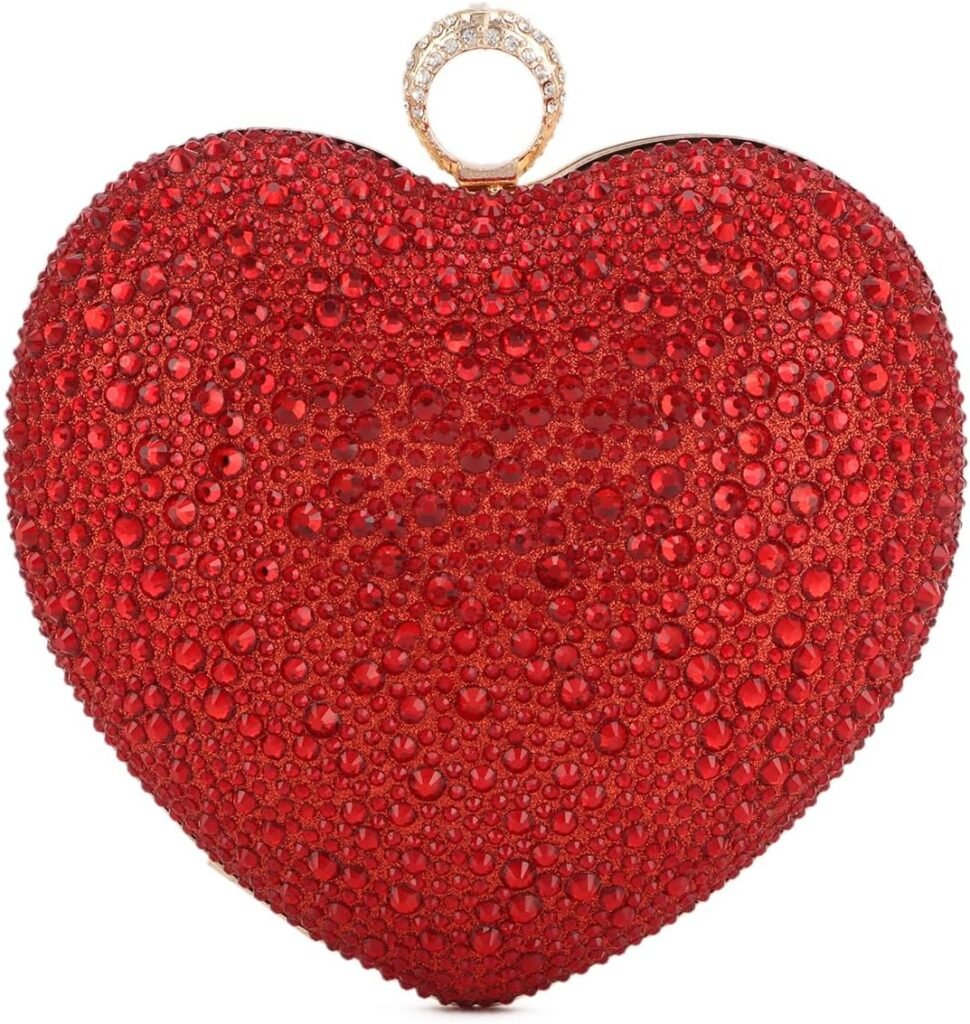 Small Heart Shaped Purse Cute Red Heart Rhinestone Evening Bag Wedding Party Clutch Cocktail Prom Tote Handbag