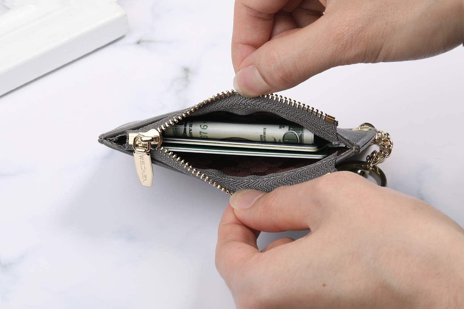 Small Wallets For Women Slim Leather Card Case Holder Wallet Coin Change Purse With Keychain 1