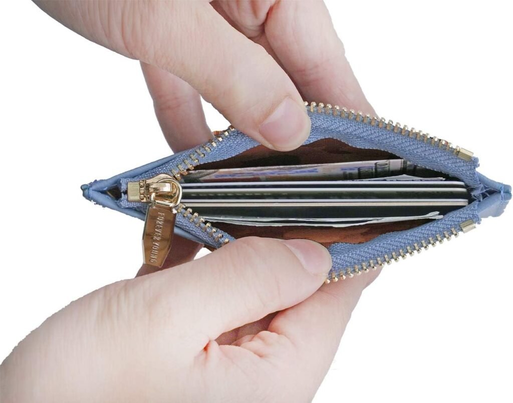 Small Wallets for Women Slim Leather Card Case Holder Wallet Coin Change Purse with Keychain