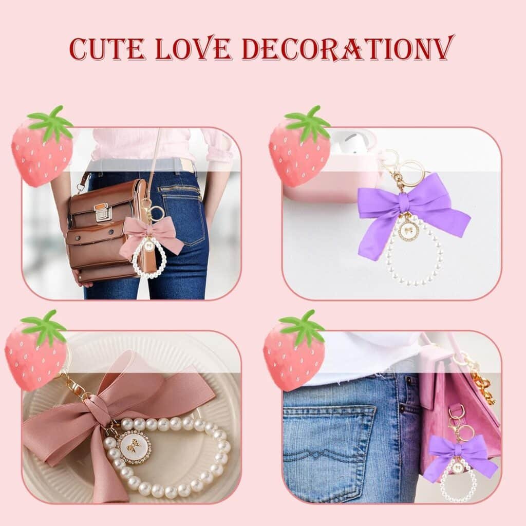 SMUOBT 2Pcs Cute Bow Keychain for Women, Pearl Key Chains for Car Keys Coquette Bow Keychain Accessories Aesthetic Bag Charms