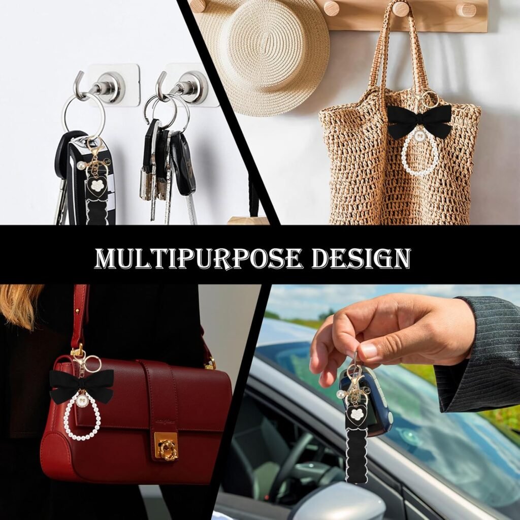 SMUOBT 2Pcs Cute Bow Keychain for Women, Pearl Key Chains for Car Keys Coquette Bow Keychain Accessories Aesthetic Bag Charms