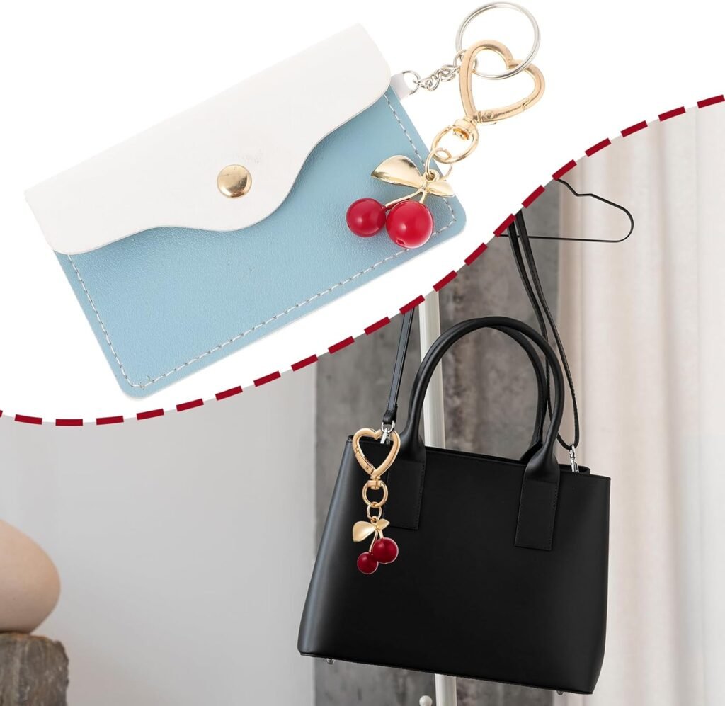 2Pcs Cute Cherry Keychain, Aesthetic Cherry Bag Charm Heart Keyring Red Purse Backpack Cherry Key Chain Decor Accessory for Women Girls Gift