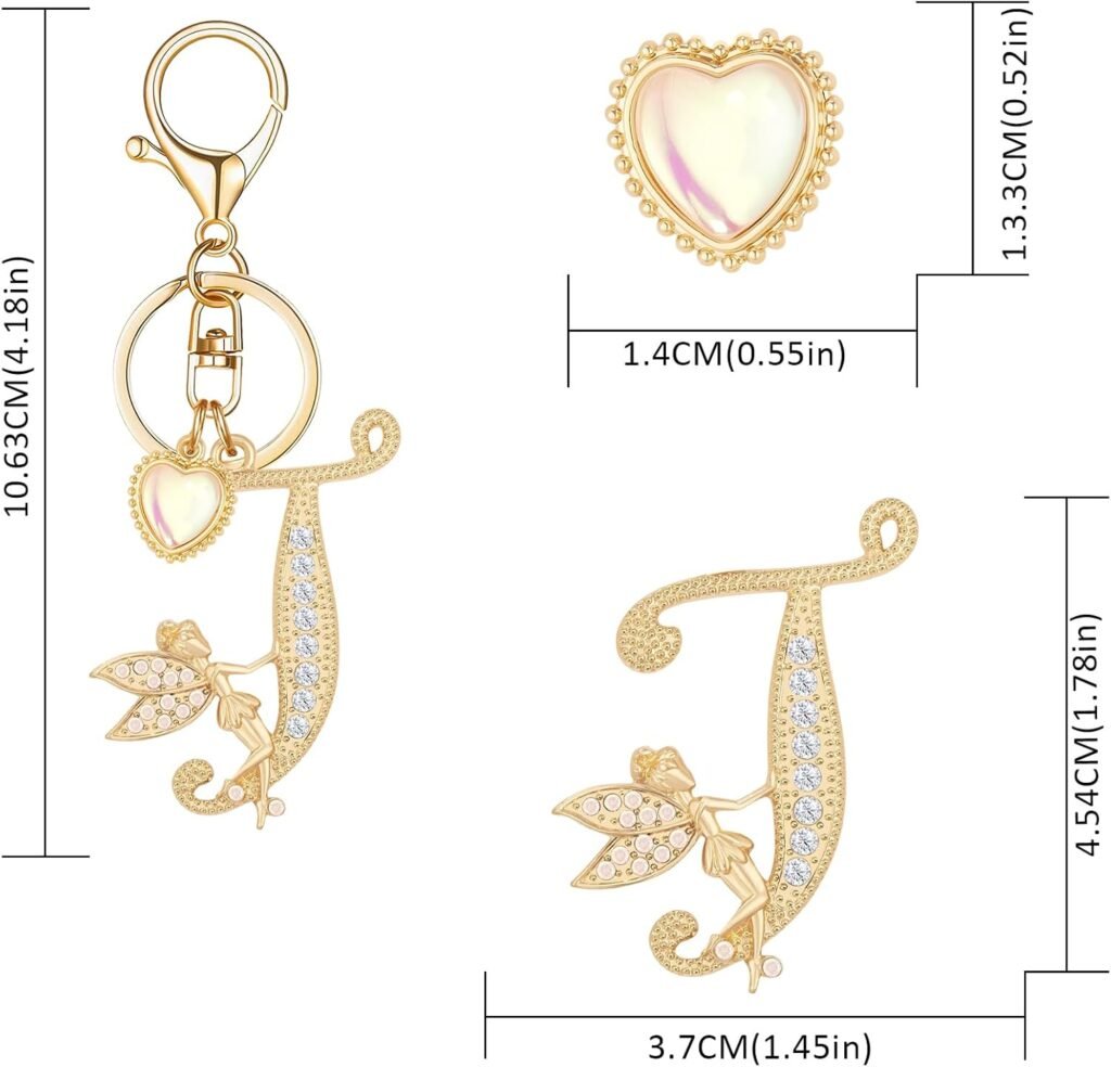 Alphabet Initial Letter Keyring Keychain for Women Girls Gold Plated Crystal Key Chains for Wallet Backpack