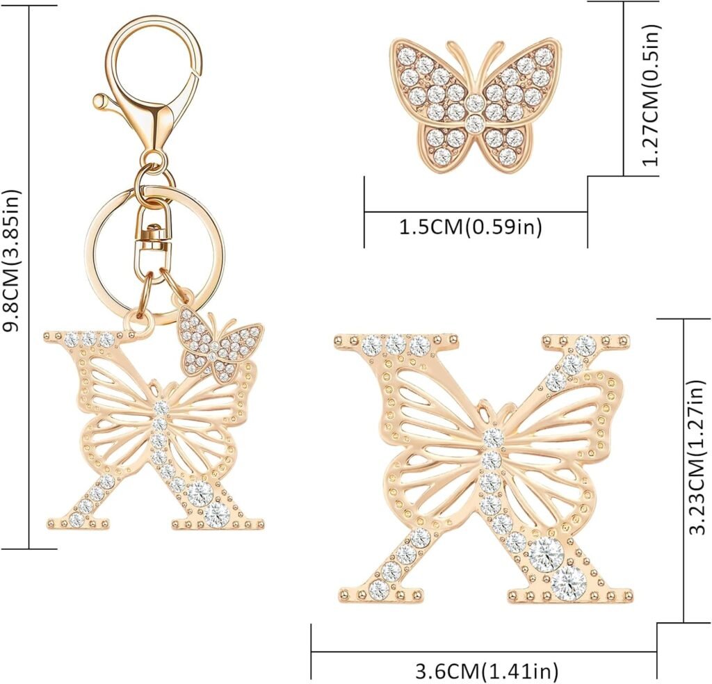 Alphabet Initial Letter Keyring Keychain for Women Girls Gold Plated Crystal Key Chains for Wallet Backpack