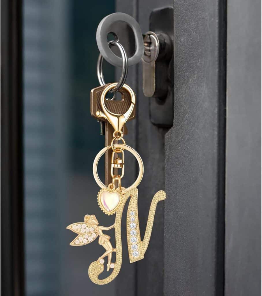 Alphabet Initial Letter Keyring Keychain for Women Girls Gold Plated Crystal Key Chains for Wallet Backpack