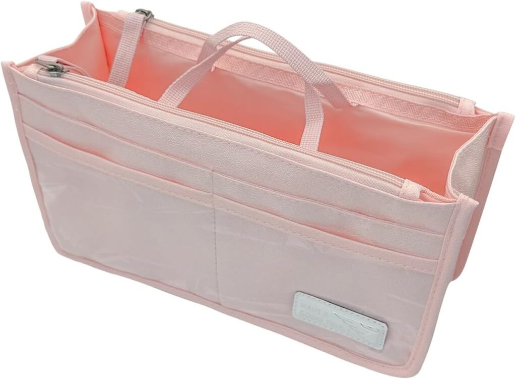 Bag Organizer Insert for Women, 13 Pockets Purse Organizer Insert for Tote, Bag Organizer Handle Large Capacity (Pink)