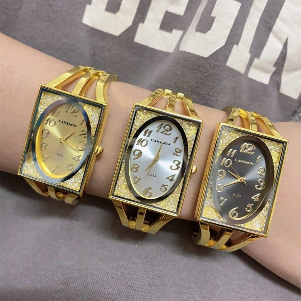 CdyBox Womens Luxury Bracelet Watch Oval Flowing Diamond Dial Quartz Watch Gifts for Ladies