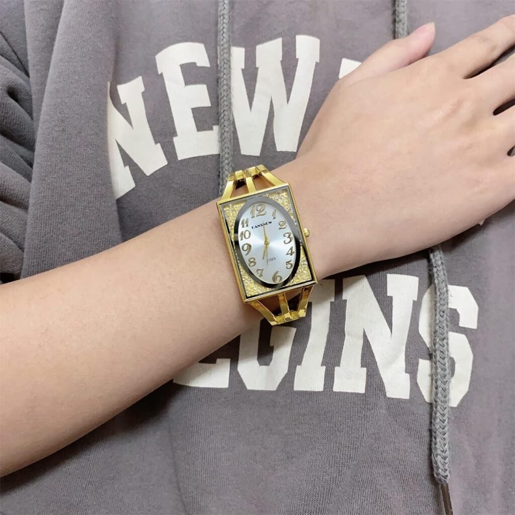 CdyBox Womens Luxury Bracelet Watch Oval Flowing Diamond Dial Quartz Watch Gifts for Ladies