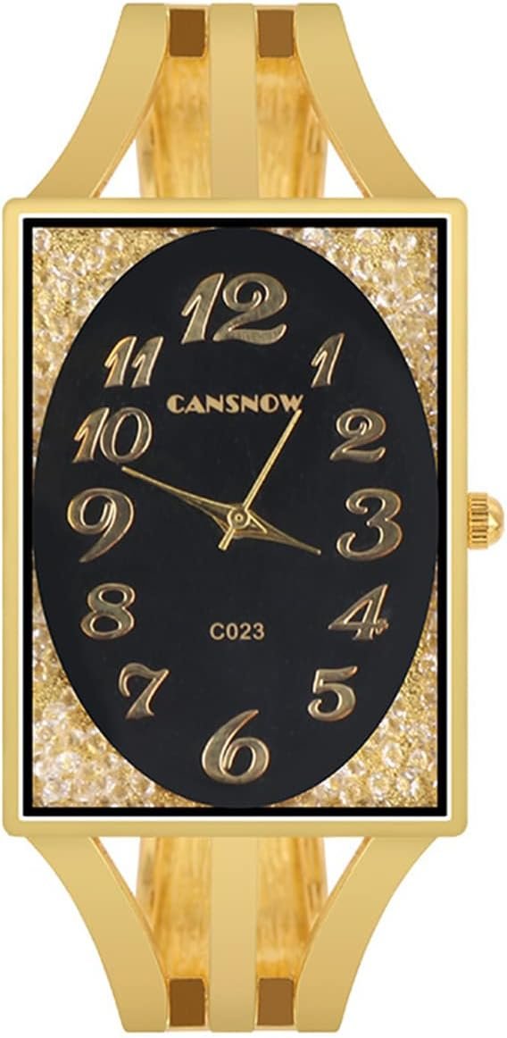 Cdybox Womens Luxury Bracelet Watch Oval Flowing Diamond Dial Quartz Watch Gifts For Ladies