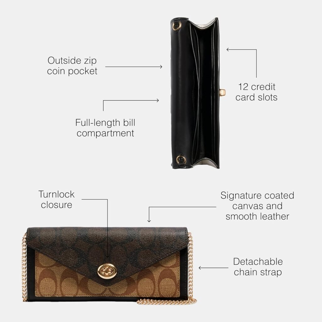 Coach Signature Blocking Envelope Wallet w Chain and Turnlock