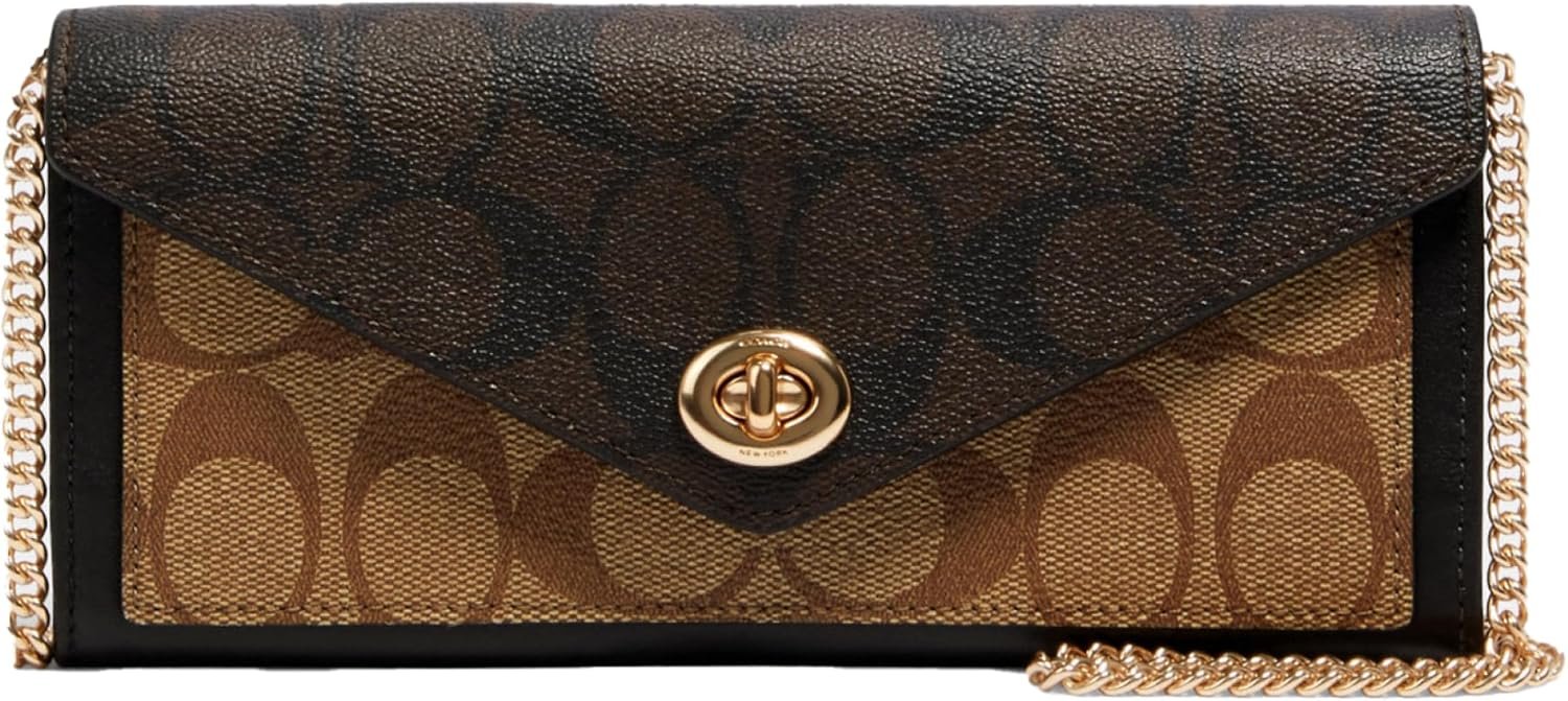 Coach Signature Blocking Envelope Wallet W Chain And Turnlock
